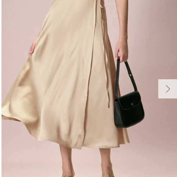 RIHOAS The Khaki Satin Lace-Up Wrap Midi Skirt M - Picture 1 of 6
